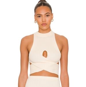 Camila Coelho Cream Ribbed Halter Top